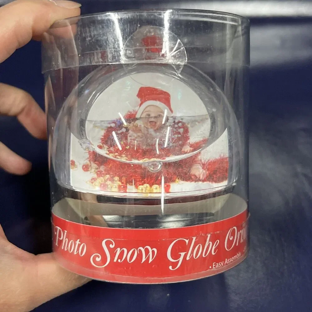 Light Up Photo Snow Globe Ornament Holds Two Photos‎ VTG New -D5